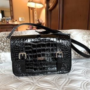 Kate Spade Shoulder Bag - Black Patent Leather Crocodile with buckles